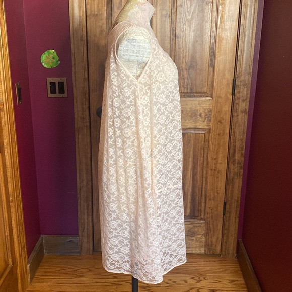 Deena Vintage Nightgown - Blush Pink lace sheer midi length long sleeveless Sz L - Picture 5 of 12